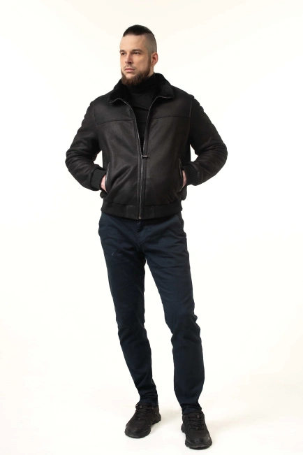 Чоловіча дублянка з натуральної овчини бомбер-10