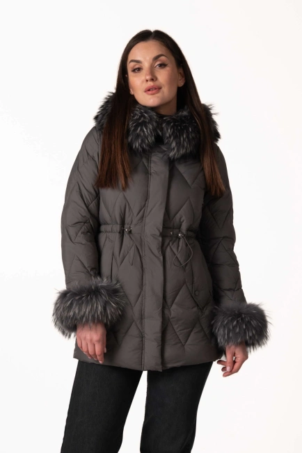 Графитовый биопуховик с отстегивающимся мехом-1