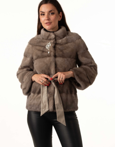 Норкова шуба жіноча з поясом