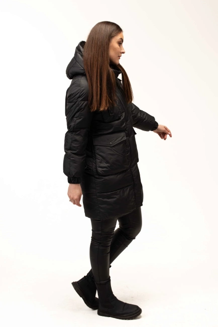 Біопуховик з капюшоном та декором на рукавчику-7