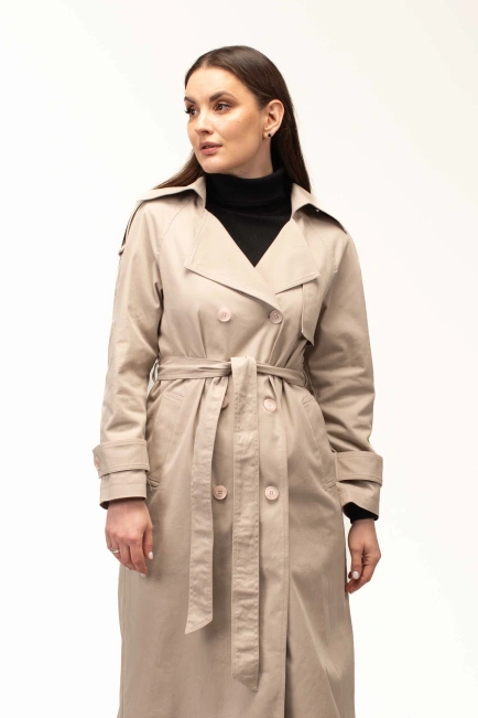 Жіночий текстильний тренч бежевий-4