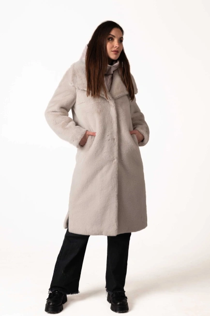 Светло-серая женская эко-шуба-9