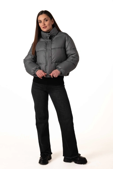 Женский укороченный биопуховик темна бирюза-8