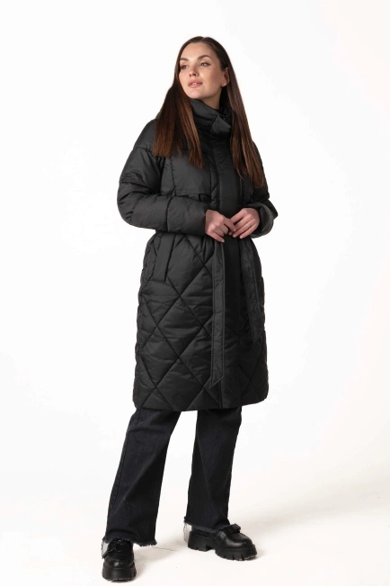 Чёрный биопуховик с ромбовидной стёжкой-7
