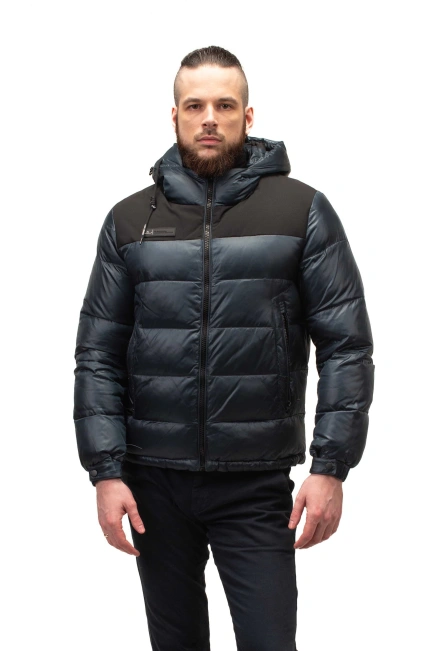 Мужской зимний биопуховик цвета морская волна-4