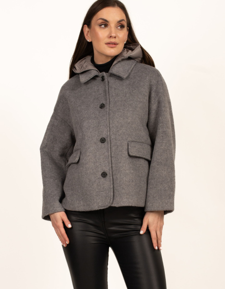 Сіре кашемірове пальто з капюшоном
