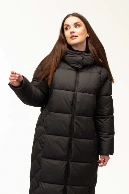 Жіночий чорний зимовий біопух зі стьожкою-4