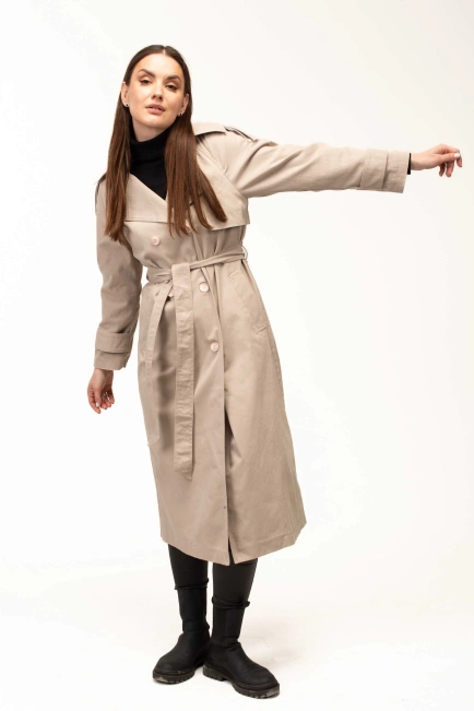 Жіночий текстильний тренч бежевий-6