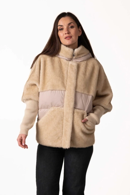 Женский биопуховик с экомехом бежевый-1