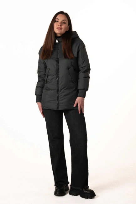 Биопуховик с экомехом тёмно-бирюзового цвета-3