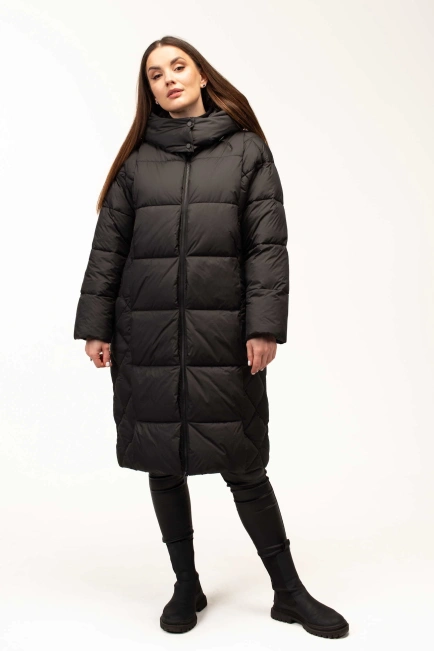 Жіночий чорний зимовий біопух зі стьожкою-3