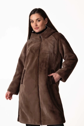 Шуба з екохутра коричнева пряма довга