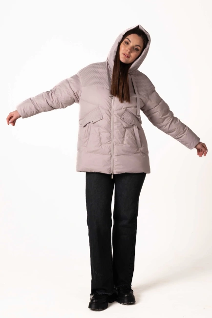 Биопуховик с фигурной стежкой и капюшоном-8