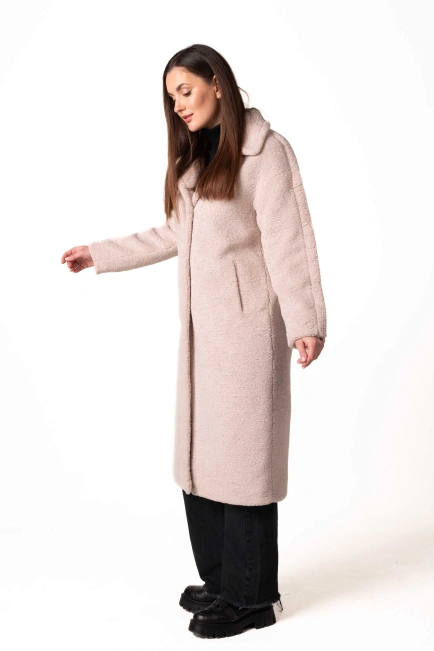 Шуба из экомеха с английским воротником беж-5