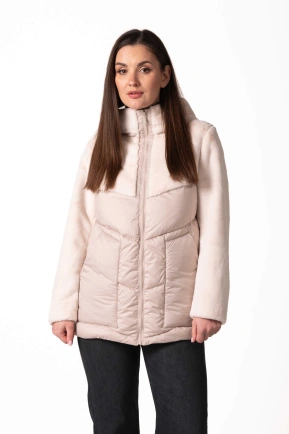 Біопуховик зимовий з екохутром молочного кольору