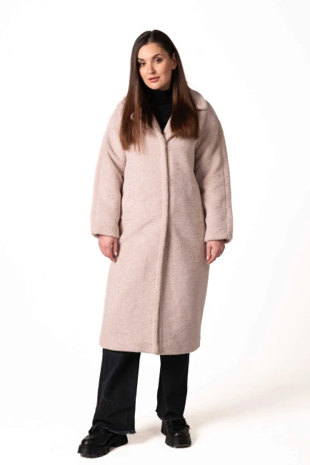 Шуба из экомеха с английским воротником беж-6