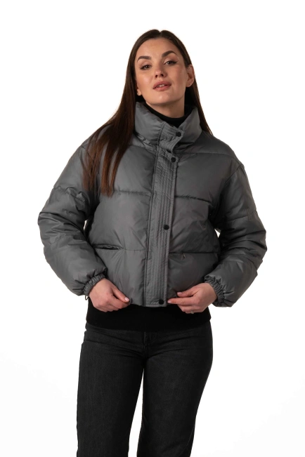 Женский укороченный биопуховик темна бирюза-4