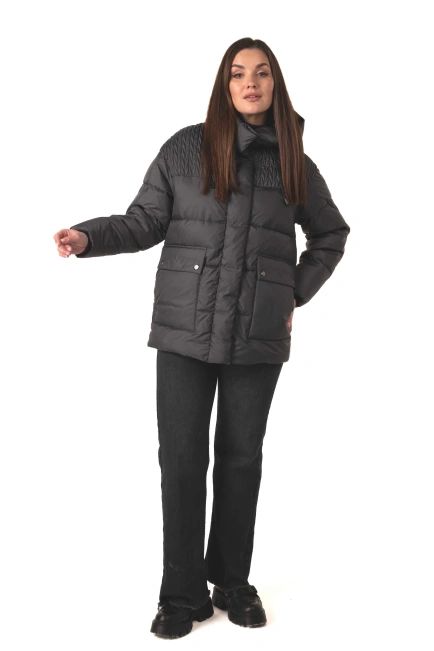 Темно-серый биопуховик с капюшоном-3