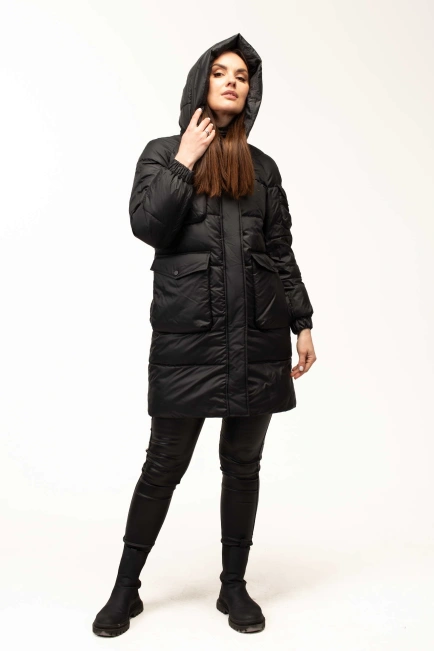 Біопуховик з капюшоном та декором на рукавчику-9