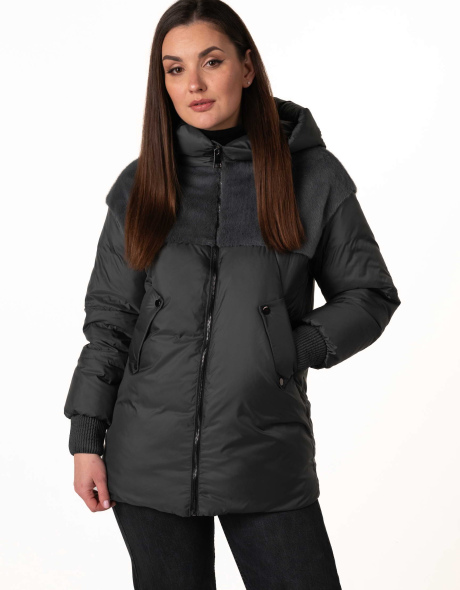 Биопуховик с экомехом тёмно-бирюзового цвета