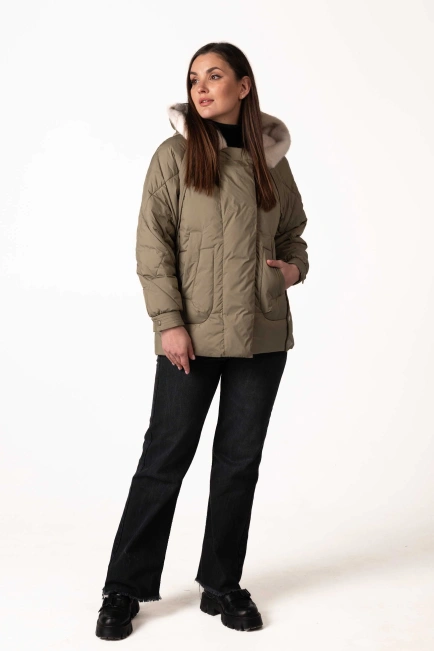 Биопуховик зелёного цвета с экомехом-7