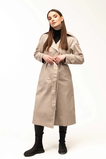 Жіночий текстильний тренч бежевий-3