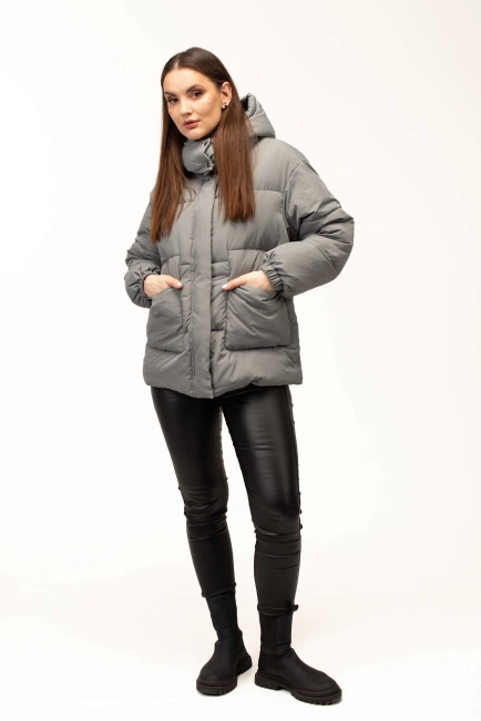 Жіночий бірюзовий біопуховик на холодну зиму-3