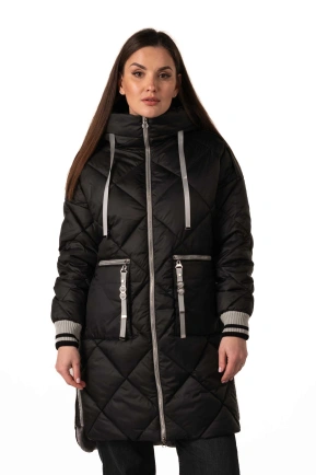 Жіночий зимовий біопуховик чорний з сірим