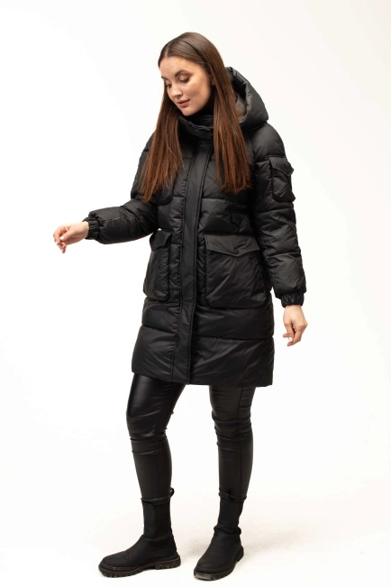 Біопуховик з капюшоном та декором на рукавчику-5