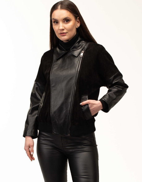 Жіноча чорна шкіряна куртка з замшею