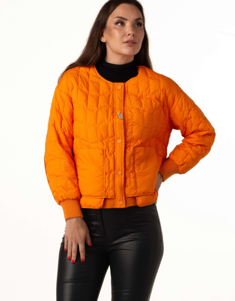 Демісезонна куртка-бомбер з біопухом помаранчева