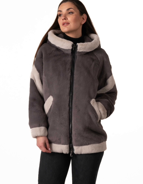 Шуба з екохутра сіра зі світлими вставками