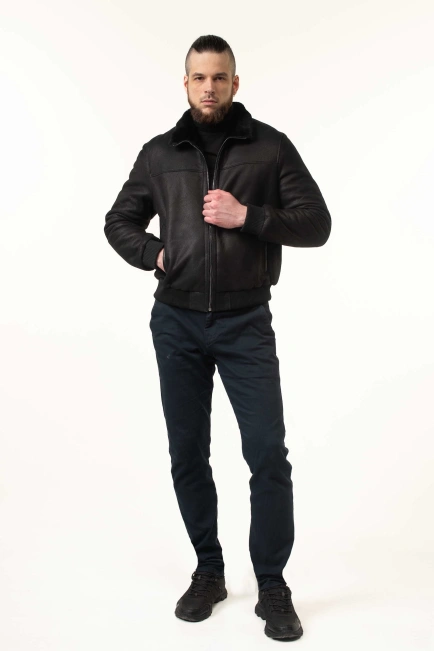 Чоловіча дублянка з натуральної овчини бомбер-9