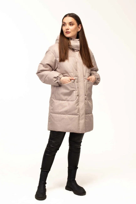 Біопуховик жіночий довгий беж-7