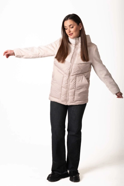 Зимний биопуховик с экомехом молочного цвета-8