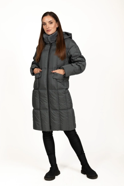 Жіночий біопуховик графітовий стьобаний-10