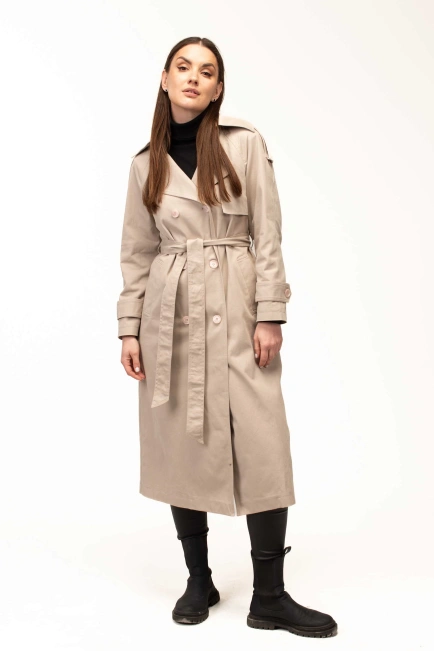 Жіночий текстильний тренч бежевий-9