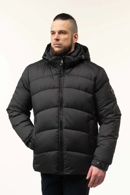 Чоловіча зимова куртка з біопухом чорна-10