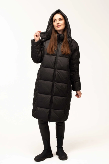 Жіночий чорний зимовий біопух зі стьожкою-8