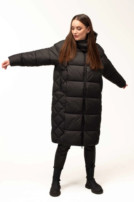 Жіночий чорний зимовий біопух зі стьожкою-6