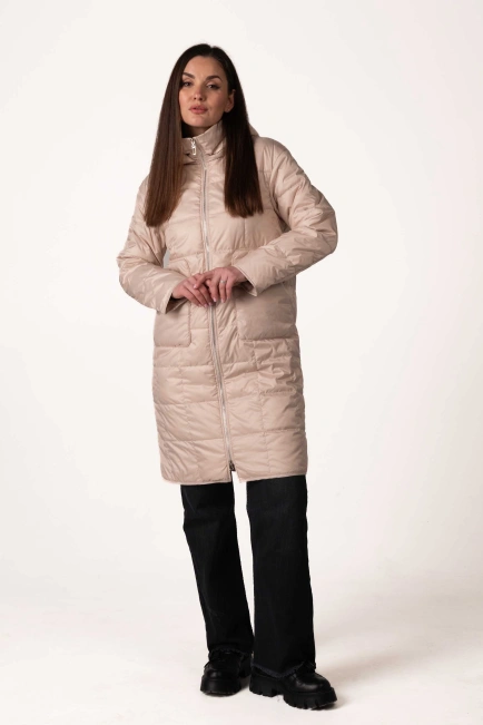 Жіноча демісезонна куртка з капюшоном беж стьобана-9