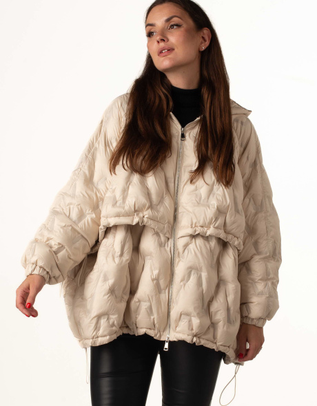 Пуховик з натуральним пухом молочний оверсайз