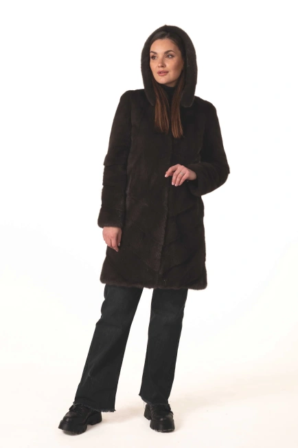 Норковая шуба цвета тёмный капучино-6