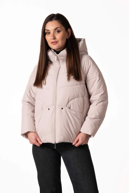 Зимний биопуховик бежевого цвета-4