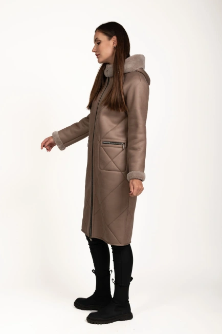 Жіноча штучна дублянка кавового кольору-6