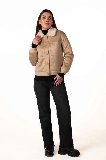 Женская эко-дублёнка на пуговицах-3