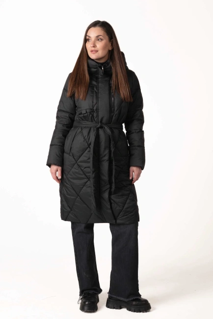 Чёрный биопуховик с ромбовидной стёжкой-9