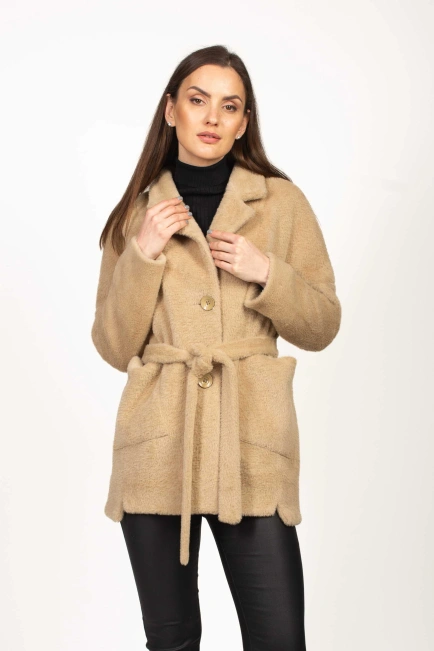 Шуба з еко-хутра бежевого кольору-3