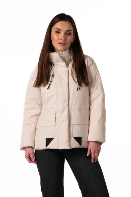 Молочный биопуховик с капюшоном и карманами-1