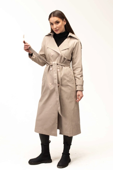 Жіночий текстильний тренч бежевий-10
